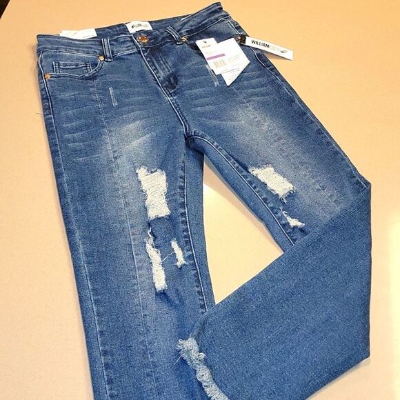 William Rast High Rise Slim Straight Distressed Wash Jeans - Picture 2 of 14